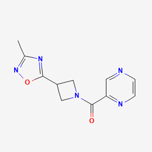 molecular formula C11H11N5O2 B2486553 (3-(3-Methyl-1,2,4-oxadiazol-5-yl)azetidin-1-yl)(pyrazin-2-yl)methanone CAS No. 1286697-11-7