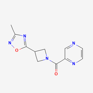 molecular formula C11H11N5O2 B2486553 2-[3-(3-methyl-1,2,4-oxadiazol-5-yl)azetidine-1-carbonyl]pyrazine CAS No. 1286697-11-7