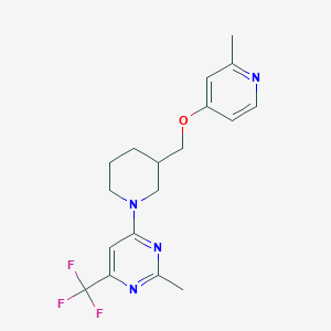 molecular formula C18H21F3N4O B2486564 2-Methyl-4-[3-[(2-methylpyridin-4-yl)oxymethyl]piperidin-1-yl]-6-(trifluoromethyl)pyrimidine CAS No. 2380043-56-9