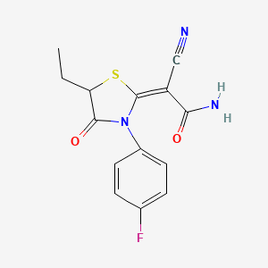 (E)-2-cyano-2-(5-ethyl-3-(4-fluorophenyl)-4-oxothiazolidin-2-ylidene)acetamide