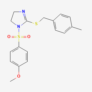 molecular formula C18H20N2O3S2 B2486596 1-(4-Methoxyphenyl)sulfonyl-2-[(4-methylphenyl)methylsulfanyl]-4,5-dihydroimidazole CAS No. 868218-07-9