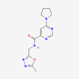 molecular formula C13H16N6O2 B2486600 N-((5-methyl-1,3,4-oxadiazol-2-yl)methyl)-6-(pyrrolidin-1-yl)pyrimidine-4-carboxamide CAS No. 2034365-65-4