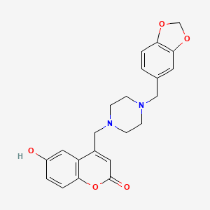 molecular formula C22H22N2O5 B2486602 4-((4-(苯并[d][1,3]二噁烷-5-基甲基)哌嗪-1-基甲基)-6-羟基-2H-香豆素-2-酮 CAS No. 859862-56-9