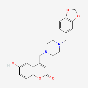 molecular formula C22H22N2O5 B2486602 4-((4-(benzo[d][1,3]dioxol-5-ylmethyl)piperazin-1-yl)methyl)-6-hydroxy-2H-chromen-2-one CAS No. 859862-56-9