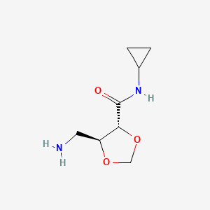 molecular formula C8H14N2O3 B2486606 (4R,5S)-5-(氨基甲基)-N-环丙基-1,3-二氧杂环戊烷-4-甲酰胺 CAS No. 1035456-32-6