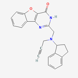 molecular formula C23H19N3O2 B2486609 4-{[(2,3-dihydro-1H-inden-1-yl)(prop-2-yn-1-yl)amino]methyl}-8-oxa-3,5-diazatricyclo[7.4.0.0^{2,7}]trideca-1(9),2(7),3,10,12-pentaen-6-one CAS No. 1241298-40-7