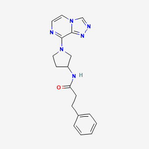 molecular formula C18H20N6O B2486650 N-(1-([1,2,4]triazolo[4,3-a]pyrazin-8-yl)pyrrolidin-3-yl)-3-phenylpropanamide CAS No. 2034295-69-5