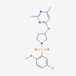 molecular formula C17H20ClN3O4S B2486657 4-{[1-(5-Chloro-2-methoxybenzenesulfonyl)pyrrolidin-3-yl]oxy}-2,6-dimethylpyrimidine CAS No. 2097899-20-0