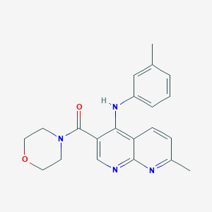 molecular formula C21H22N4O2 B2486661 (7-甲基-4-(间甲苯氨基)-1,8-萘啉-3-基)(吗啉基)甲酮 CAS No. 1251600-78-8