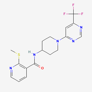 molecular formula C17H18F3N5OS B2486662 2-(methylthio)-N-(1-(6-(trifluoromethyl)pyrimidin-4-yl)piperidin-4-yl)nicotinamide CAS No. 2034404-88-9