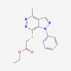 molecular formula C16H16N4O2S B2486680 ethyl 2-((4-methyl-1-phenyl-1H-pyrazolo[3,4-d]pyridazin-7-yl)thio)acetate CAS No. 1105235-35-5