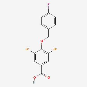 molecular formula C14H9Br2FO3 B2486703 3,5-二溴-4-[(4-氟苯基)甲氧基]苯甲酸 CAS No. 1002970-24-2