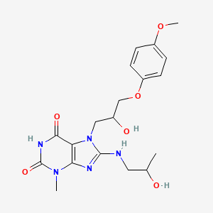 molecular formula C19H25N5O6 B2486711 7-(2-hydroxy-3-(4-methoxyphenoxy)propyl)-8-((2-hydroxypropyl)amino)-3-methyl-1H-purine-2,6(3H,7H)-dione CAS No. 941873-65-0