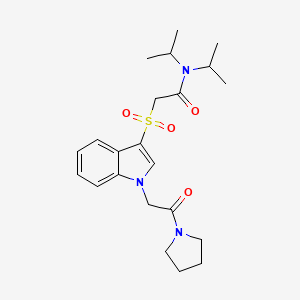 molecular formula C22H31N3O4S B2486772 N,N-diisopropyl-2-((1-(2-oxo-2-(pyrrolidin-1-yl)ethyl)-1H-indol-3-yl)sulfonyl)acetamide CAS No. 878058-23-2