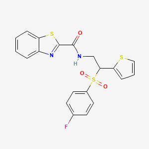 molecular formula C20H15FN2O3S3 B2486792 N-(2-((4-fluorophenyl)sulfonyl)-2-(thiophen-2-yl)ethyl)benzo[d]thiazole-2-carboxamide CAS No. 1209602-87-8