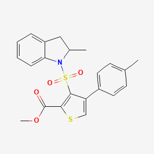 molecular formula C22H21NO4S2 B2486805 methyl 3-[(2-methyl-2,3-dihydro-1H-indol-1-yl)sulfonyl]-4-(4-methylphenyl)thiophene-2-carboxylate CAS No. 941979-14-2
