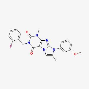 molecular formula C23H20FN5O3 B2486819 3-(2-fluorobenzyl)-8-(3-methoxyphenyl)-1,7-dimethyl-1H-imidazo[2,1-f]purine-2,4(3H,8H)-dione CAS No. 896852-10-1