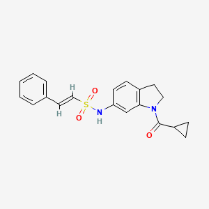 molecular formula C20H20N2O3S B2486821 (E)-N-(1-(cyclopropanecarbonyl)indolin-6-yl)-2-phenylethenesulfonamide CAS No. 1251711-53-1
