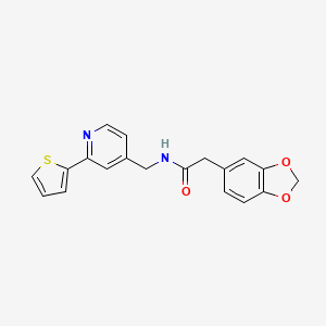 molecular formula C19H16N2O3S B2486828 2-(苯并[d][1,3]二噁杂环-5-基)-N-((2-(噻吩-2-基)吡啶-4-基)甲基)乙酰胺 CAS No. 2034271-34-4