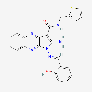 (E)-2-amino-1-((2-hydroxybenzylidene)amino)-N-(thiophen-2-ylmethyl)-1H-pyrrolo[2,3-b]quinoxaline-3-carboxamide