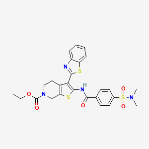molecular formula C26H26N4O5S3 B2486863 ethyl 3-(benzo[d]thiazol-2-yl)-2-(4-(N,N-dimethylsulfamoyl)benzamido)-4,5-dihydrothieno[2,3-c]pyridine-6(7H)-carboxylate CAS No. 489471-10-5