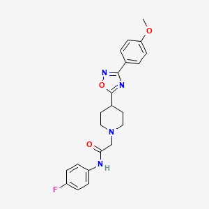 molecular formula C22H23FN4O3 B2486900 N-(4-fluorophenyl)-2-{4-[3-(4-methoxyphenyl)-1,2,4-oxadiazol-5-yl]piperidin-1-yl}acetamide CAS No. 1251641-92-5