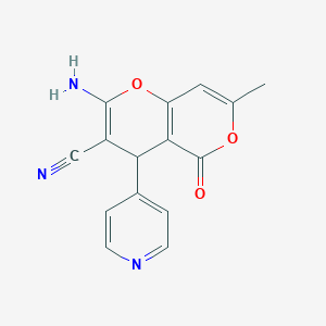 molecular formula C15H11N3O3 B2486911 2-amino-7-methyl-5-oxo-4-(4-pyridyl)-4H-pyrano[3,2-c]pyran-3-carbonitrile CAS No. 300804-03-9