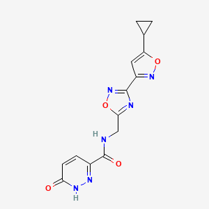 molecular formula C14H12N6O4 B2486913 N-((3-(5-cyclopropylisoxazol-3-yl)-1,2,4-oxadiazol-5-yl)methyl)-6-oxo-1,6-dihydropyridazine-3-carboxamide CAS No. 1902979-94-5