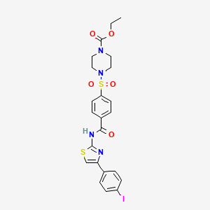 molecular formula C23H23IN4O5S2 B2486919 乙酸-4-((4-((4-(4-碘苯基)噻唑-2-基)氨基甲酰)苯基)磺酰)哌嗪-1-羧酸酯 CAS No. 361174-20-1