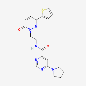 molecular formula C19H20N6O2S B2486948 N-(2-(6-oxo-3-(thiophen-2-yl)pyridazin-1(6H)-yl)ethyl)-6-(pyrrolidin-1-yl)pyrimidine-4-carboxamide CAS No. 2034365-44-9