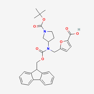 molecular formula C30H32N2O7 B2486950 5-[[9H-Fluoren-9-ylmethoxycarbonyl-[1-[(2-methylpropan-2-yl)oxycarbonyl]pyrrolidin-3-yl]amino]methyl]furan-2-carboxylic acid CAS No. 2138265-61-7