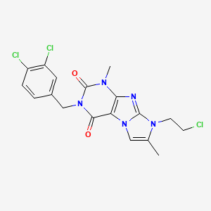 molecular formula C18H16Cl3N5O2 B2486978 8-(2-chloroethyl)-3-(3,4-dichlorobenzyl)-1,7-dimethyl-1H-imidazo[2,1-f]purine-2,4(3H,8H)-dione CAS No. 922471-17-8
