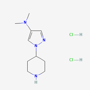 molecular formula C10H20Cl2N4 B2486987 N,N-二甲基-1-(哌啶-4-基)-1H-吡唑-4-胺二盐酸盐 CAS No. 1820684-17-0