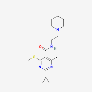 2-cyclopropyl-4-methyl-N-[2-(4-methylpiperidin-1-yl)ethyl]-6-(methylsulfanyl)pyrimidine-5-carboxamide