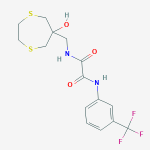 molecular formula C15H17F3N2O3S2 B2487005 N-[(6-Hydroxy-1,4-dithiepan-6-yl)methyl]-N'-[3-(trifluoromethyl)phenyl]oxamide CAS No. 2415562-43-3