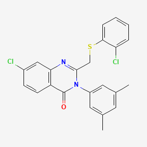 molecular formula C23H18Cl2N2OS B2487009 7-Chloro-2-[(2-chlorophenyl)sulfanylmethyl]-3-(3,5-dimethylphenyl)quinazolin-4-one CAS No. 338966-08-8