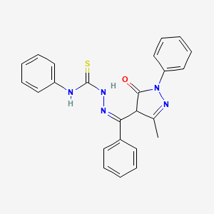 molecular formula C24H21N5OS B2487010 1-[(E)-[(3-methyl-5-oxo-1-phenyl-4H-pyrazol-4-yl)-phenylmethylidene]amino]-3-phenylthiourea CAS No. 1159976-47-2