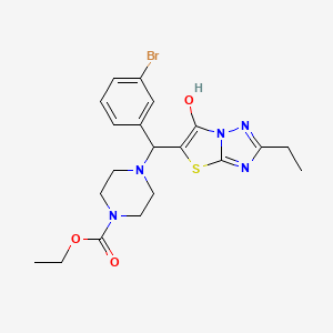 molecular formula C20H24BrN5O3S B2487037 乙酸-4-((3-溴苯基)(2-乙基-6-羟基噻唑并[3,2-b][1,2,4]噻唑-5-基)甲基)哌嗪-1-基甲酸酯 CAS No. 887219-70-7