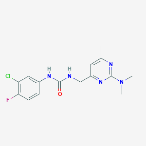 molecular formula C15H17ClFN5O B2487040 1-(3-Chloro-4-fluorophenyl)-3-((2-(dimethylamino)-6-methylpyrimidin-4-yl)methyl)urea CAS No. 1788543-12-3