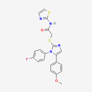molecular formula C21H17FN4O2S2 B2487042 2-((1-(4-fluorophenyl)-5-(4-methoxyphenyl)-1H-imidazol-2-yl)thio)-N-(thiazol-2-yl)acetamide CAS No. 1207034-10-3