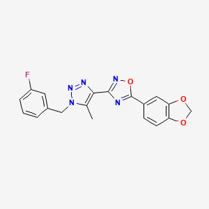 molecular formula C19H14FN5O3 B2487046 5-(1,3-苯并二氧杂环[5]芳烃-5-基)-3-[1-(3-氟苄基)-5-甲基-1H-1,2,3-三唑-4-基]-1,2,4-噁二唑 CAS No. 1251676-05-7