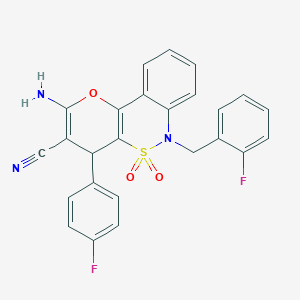 molecular formula C25H17F2N3O3S B2487058 2-Amino-6-(2-fluorobenzyl)-4-(4-fluorophenyl)-4,6-dihydropyrano[3,2-c][2,1]benzothiazine-3-carbonitrile 5,5-dioxide CAS No. 893294-65-0