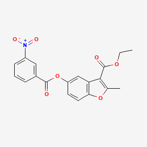 molecular formula C19H15NO7 B2487073 3-(Ethoxycarbonyl)-2-methylbenzo[b]furan-5-yl 3-nitrobenzoate CAS No. 304693-84-3