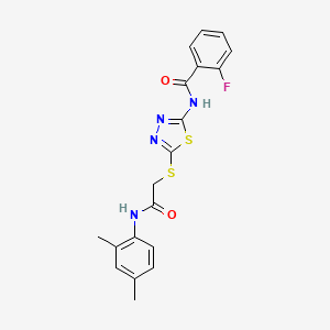 molecular formula C19H17FN4O2S2 B2487078 N-[5-[2-(2,4-dimethylanilino)-2-oxoethyl]sulfanyl-1,3,4-thiadiazol-2-yl]-2-fluorobenzamide CAS No. 392295-78-2