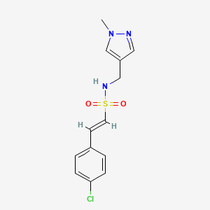 molecular formula C13H14ClN3O2S B2487096 (E)-2-(4-氯苯基)-N-[(1-甲基吡唑-4-基)甲基]乙烯磺酰胺 CAS No. 1798411-18-3