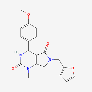 molecular formula C19H19N3O4 B2487102 6-(furan-2-ylmethyl)-4-(4-methoxyphenyl)-1-methyl-3,4,6,7-tetrahydro-1H-pyrrolo[3,4-d]pyrimidine-2,5-dione CAS No. 853617-46-6