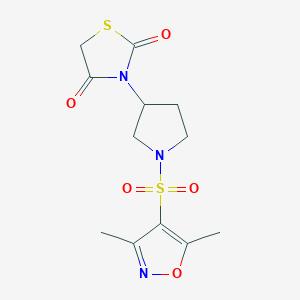 molecular formula C12H15N3O5S2 B2487105 3-(1-((3,5-Dimethylisoxazol-4-yl)sulfonyl)pyrrolidin-3-yl)thiazolidine-2,4-dione CAS No. 1798542-62-7