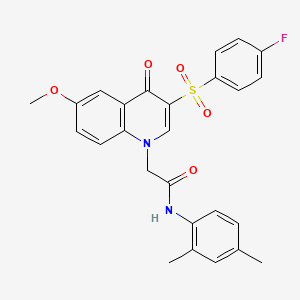 molecular formula C26H23FN2O5S B2487107 N-(2,4-dimethylphenyl)-2-[3-(4-fluorophenyl)sulfonyl-6-methoxy-4-oxoquinolin-1-yl]acetamide CAS No. 866808-79-9