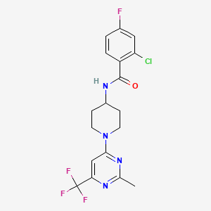 molecular formula C18H17ClF4N4O B2487110 2-chloro-4-fluoro-N-{1-[2-methyl-6-(trifluoromethyl)-4-pyrimidinyl]-4-piperidyl}benzamide CAS No. 1775384-44-5