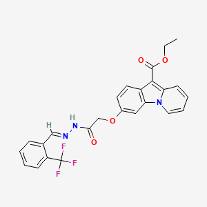 molecular formula C25H20F3N3O4 B2487113 乙酸-3-[2-氧代-2-(2-{(E)-[2-(三氟甲基)苯基]甲基亚胺)乙氧基]吡啶[1,2-a]吲哚-10-甲酸酯 CAS No. 339020-50-7